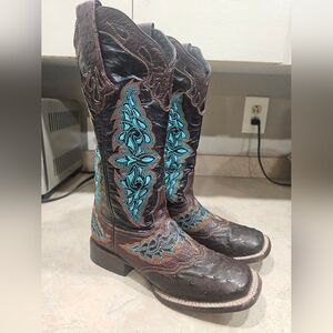 Womens 6.5 B Lucchese Amberlyn Ostrich Square Toe Cowboy Boots